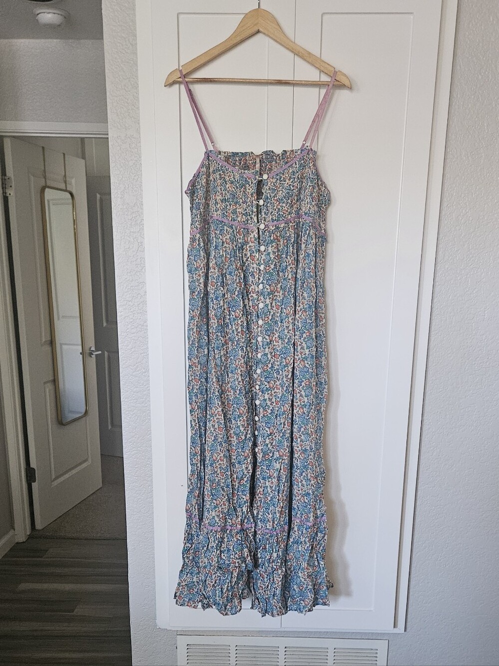 Free People Molly Jo Blue Floral Smocked Midi Dress - Picture 2 of 7